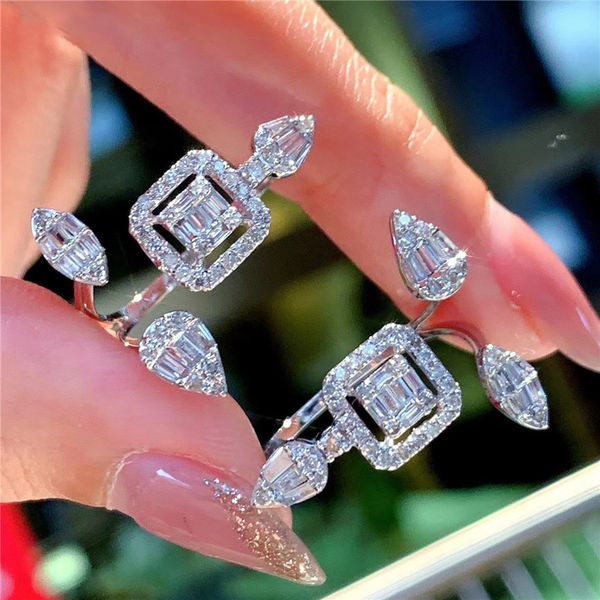 

sparkling ins sell wedding rings simple fashion jewelry 925 sterling silver t princess cut white z cz diamond gemstones party women open adj, Slivery;golden