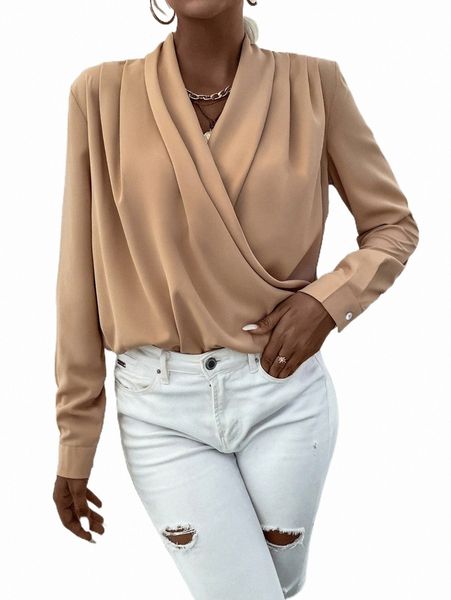 

women's blouses & shirts solid fold pleated blouse y8jt#, White
