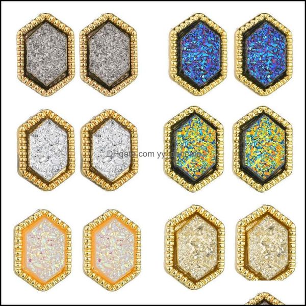 

stud women hexagon druzy drusy stud earrings golden plated mini gold purple resin studs earring christmas gift drop delivery 2021 jewe dhvgb, Golden;silver