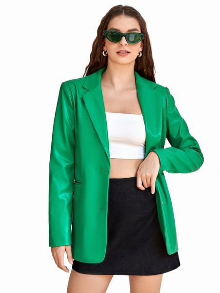 

women's two piece pants lapel neck pu leather blazer y54x#, White