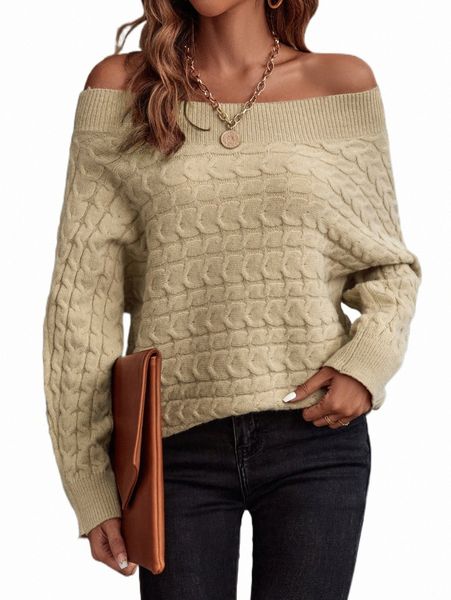 

women's sweaters off shoulder cable knit batwing sleeve sweater g3d3#, White;black