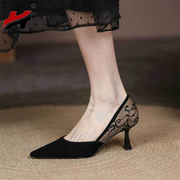 

dress shoes lace single women high heel pointed toe black small heels woman 220831