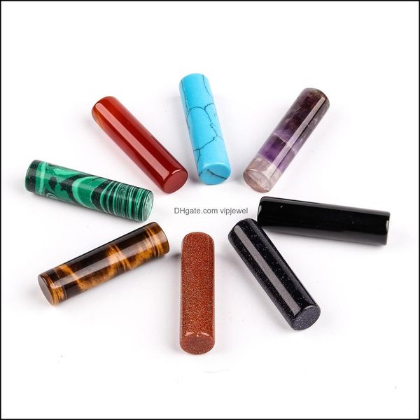 

charms about 36x10mm natural stone cylinder shape bar crystal pink blue amethyst turquoise round pillars diy jewelry mak dhseller2010 dheuj, Bronze;silver