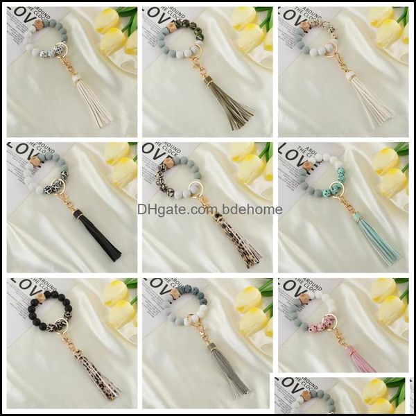 

keychains party favor sile bead bracelet key ring anti loss wood women tassel keys chain 9 style 2250 t2 drop delivery 2021 fashion a dhsme, Silver