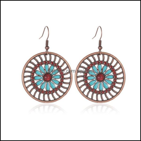

charm statement bohemian earrings vintage ethnic tibetan sier long big hollow round drop earring carved flowers women deliver vipjewel dhjmd, Golden