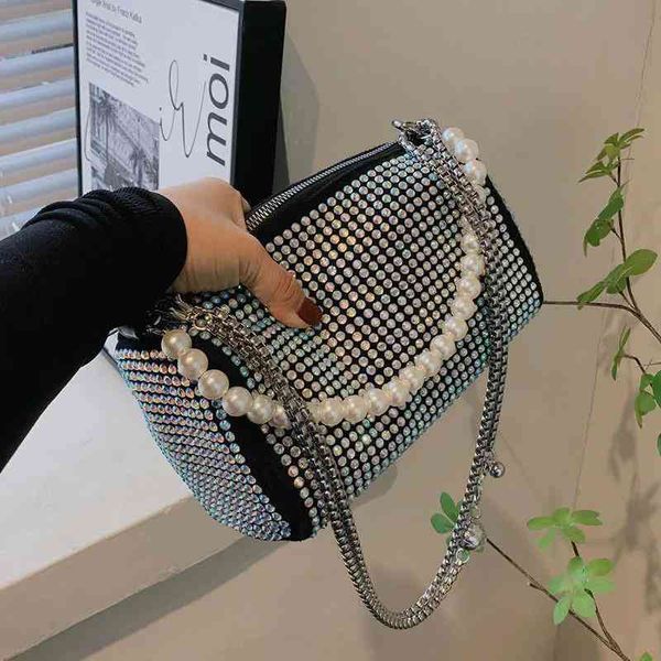 

evening bag designer women shoulder bag pearl handle necklace bags shining rhin