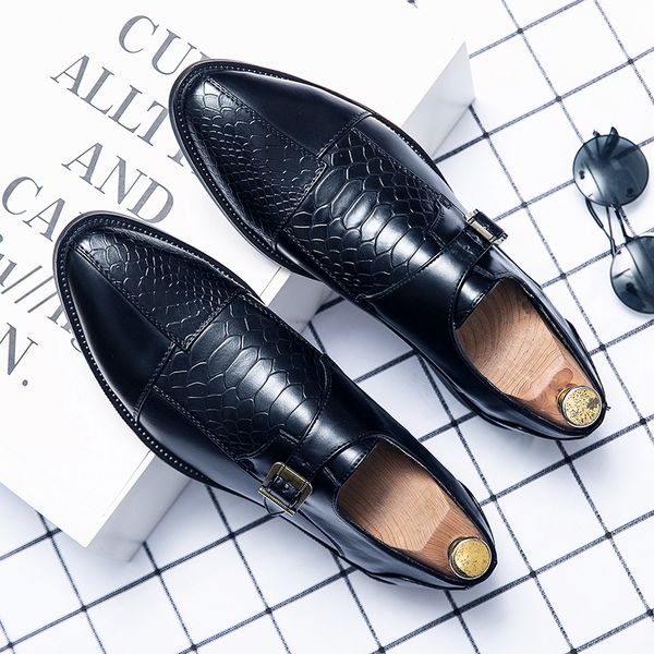

Monk Shoes Men Shoes British Personality Snake Pattern PU Stitching Side Buckle Fashion Business Casual Party Daily AD069, Clear