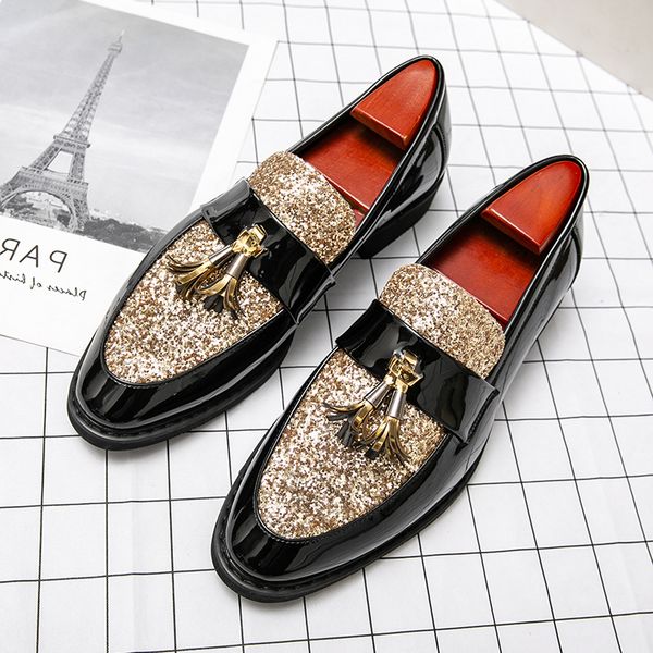 

new luxury designer shoes sequins tassels slip on oxford casual shoes for mens formal wedding dress homecoming sapatos tenis masculino, Black