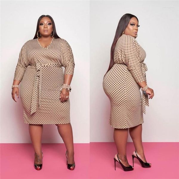 

plus size dresses dress 5xl women v neck polka dot long sleeve maxi with sashes office lady ourfits wholesale drop, Black