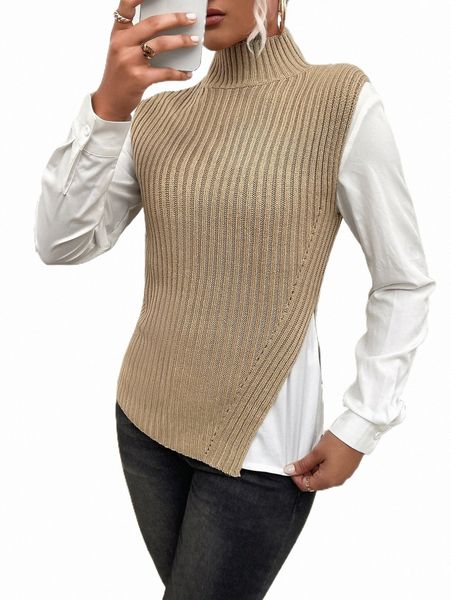 

women's sweaters 1pc high neck split hem sweater vest z9yg#, White;black