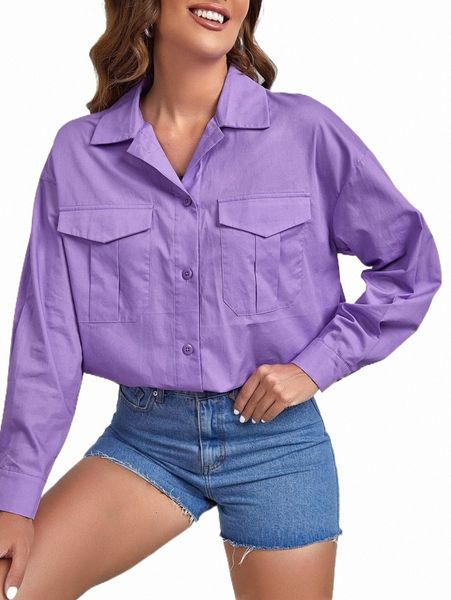 

women's blouses & shirts flap pocket drop shoulder shirt s4me#, White