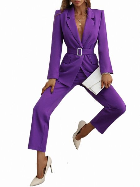 

two piece dress single button belted blazer & tailored pants x1pd#, White