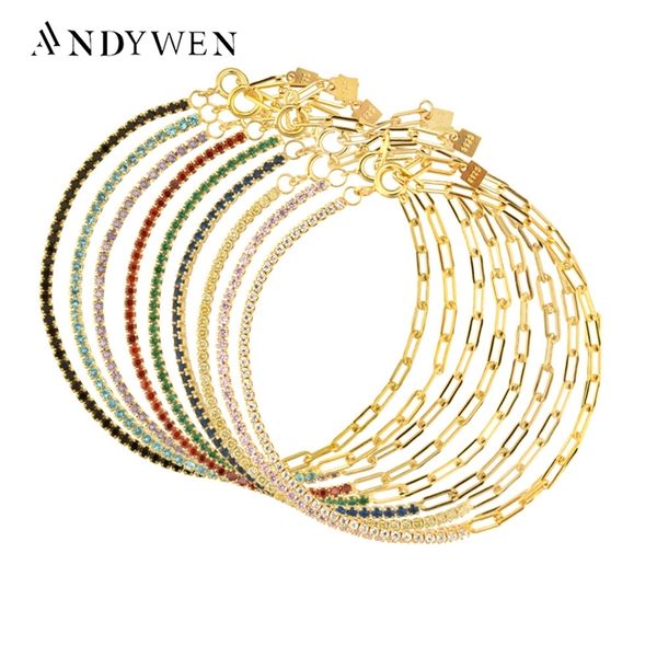 

bangle andywen 925 sterling silver rainbow zircon chain bracelet women fashion fine jewelry rock punk colorful cz gift 220831, Black