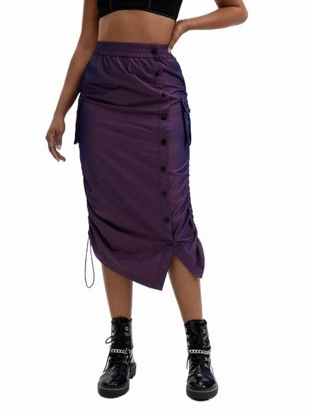 

skirts x auralite solid button front drawstring skirt u7ut#, Black