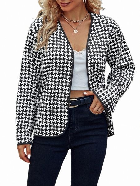 

women's down & parkas houndstooth print open front coat h3wt#, Black