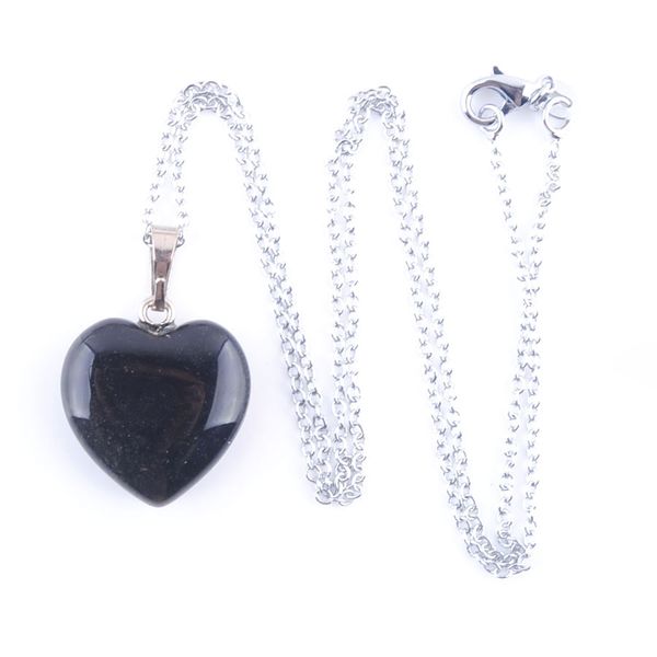 

natural stone necklace jewelry sets for woman black agates heart pendant earrings bridal wedding set o9494, Silver