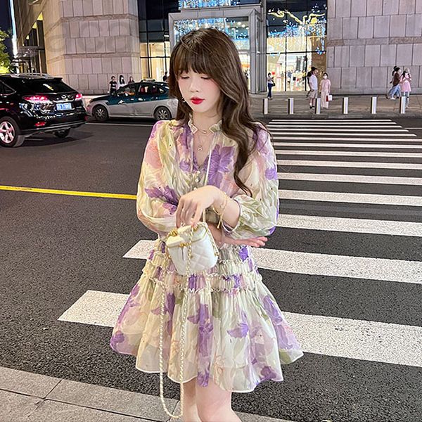 

casual dresses designer minority design early swing golden wind french floral dress summer goddess fan high-grade wooden ear skirt female ag, Black;gray