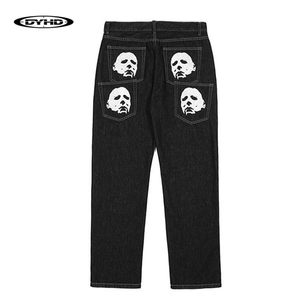 

men's jeans denim pants men punk spoof portrait print trousers gothic loose straight harajuku streetwear multiple pockets black 220830, Blue