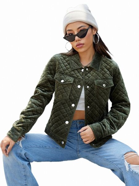 

women's down & parkas flap pocket argyle quilted coat p8i2#, Black