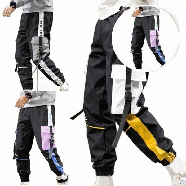 

men's pants men's pants men loose korean style contrast color lace-up cargo n7ow#, Black