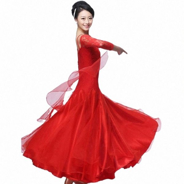 

stage wear modern dance one-piece dress isointernational expansion skirt to practice autumn women dancing wear waltz costume stage c7fe#, Black;red