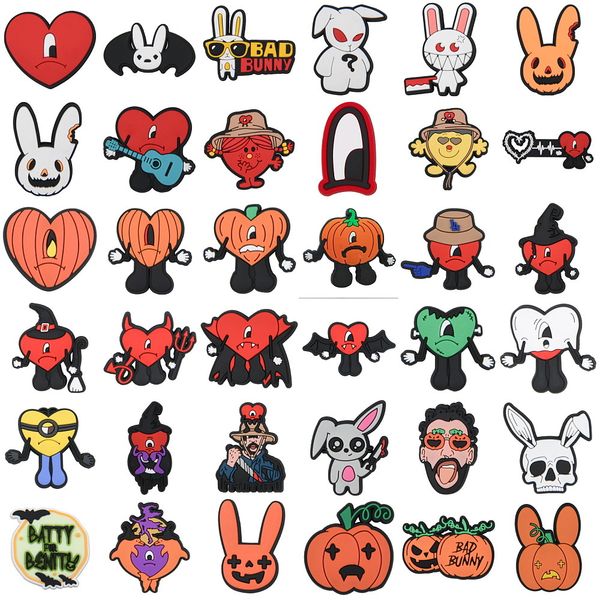

shoe parts accessories 2022 halloween hocus pocus nightmare stitch frozen horror charm bad bunny halloween croc shoe charms for teacher gift, White;pink