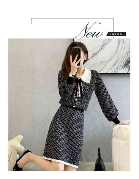 

casual dresses gentle wind intellectual elegant temperament dress autumn female chic lapel bow two piece set 8ybs, Black;gray