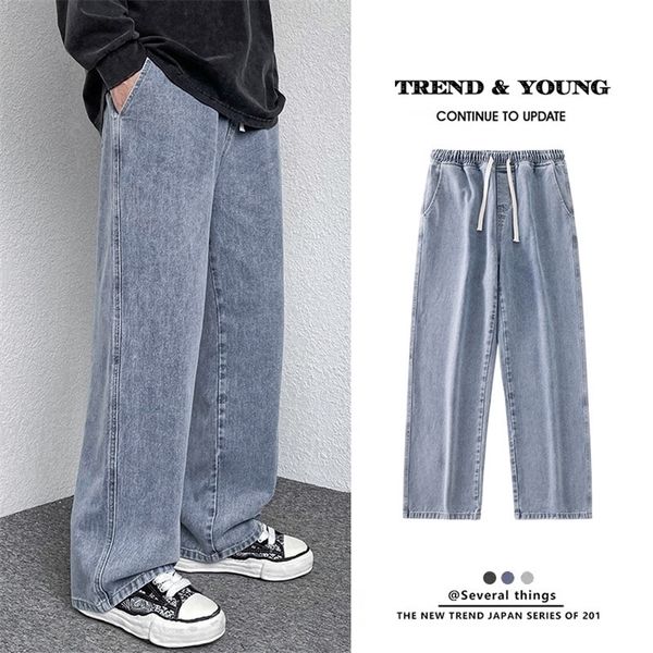 

mens jeans pants casual vintage baggy clothing straight leg trousers korean fashion man streetwear pop harajuku oversize 220831, Blue
