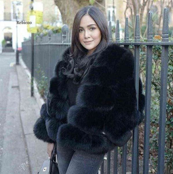 

women's cape women's fur coat imitation rabbit winter grass mink faux ladies artificial hooded jacket 5xl t220831, Black