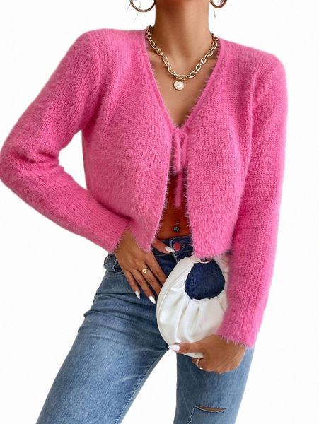 

women's sweaters fluffy knit tie front crop cardigan 70un#, White;black