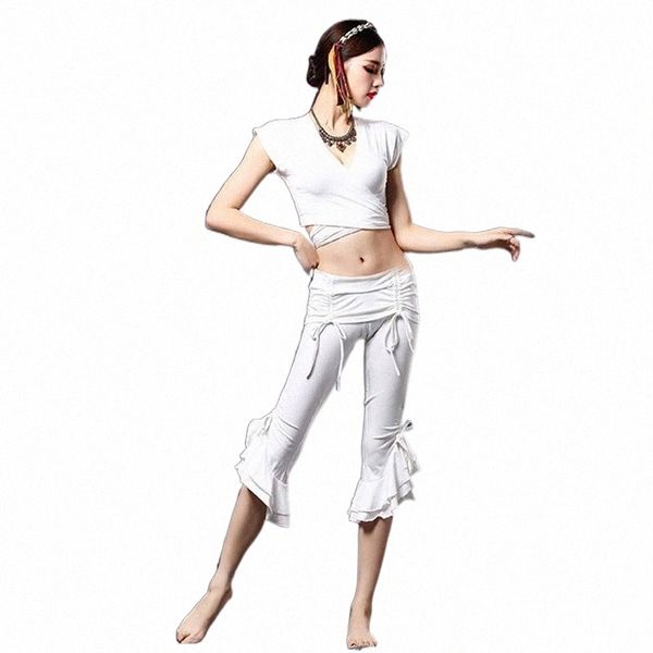 

stage wear women tribal belly dance clothes v-neck choli and pants cropped trousers costume set 2pcs stage wear l3o5#, Black;red