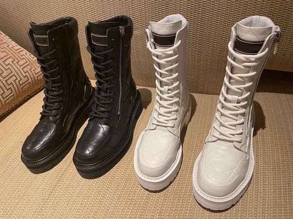 

designer women's leather boots branded saddle boots full grain calfskin classic black white fall winter combat boot with box sizes 35-4