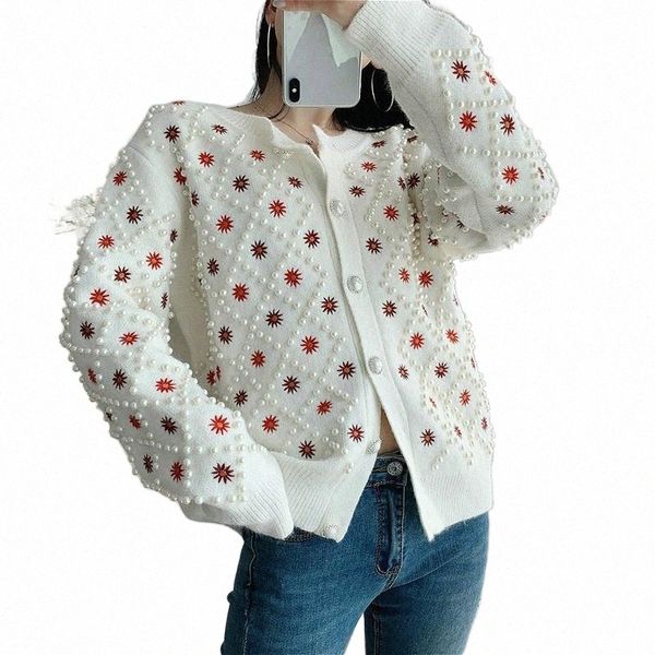 

women's knits & tees women's knits & tees arrival autumn winter women cardigans sweaters knitted christmas sweater pearl beaded f, White