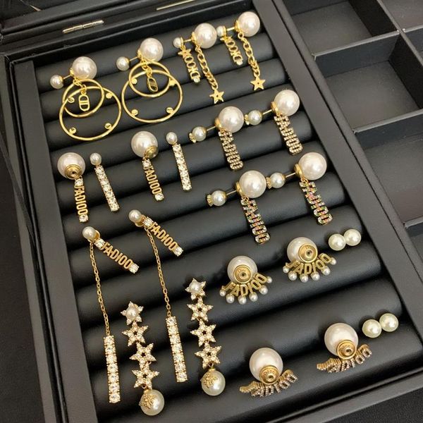 

luxury tassel pearl ear studs celebrity female d letter brass18k gold plated star high-quality women chain earrings303l, Golden;silver