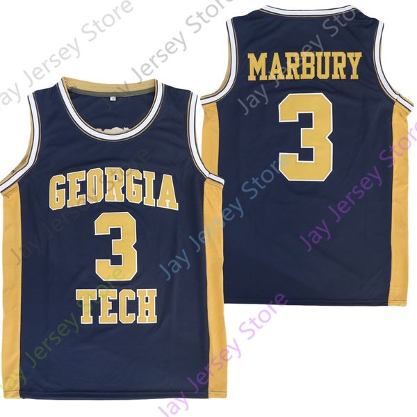 

georgia tech yellow jackets basketball jersey ncaa college stephon marbury size s-3xl all stitched youth men navy, Black