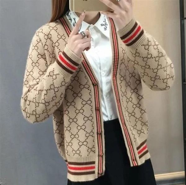 

women's print vintage knitted sweater jacket korean fashion chic long sleeve luxury ggity lette cardigan coat elegant clothes, White;black