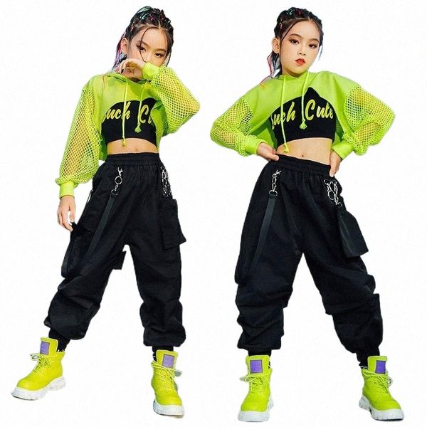 

stage wear jazz costume hip hop girls clothing green net sleeve black pants for kids performance modern dancing clothes stage wear n2of#, Black;red