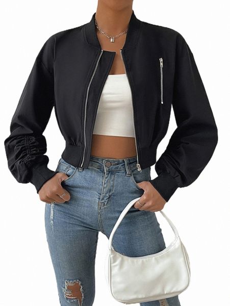 

women's jackets drop shoulder zipper bomber jacket t1sm#, Black;brown