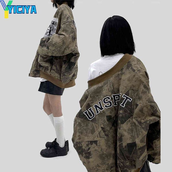 

women's jackets yiciya bomber woman varsity jacket tie dye oversize long sleeve american baseball jacket 2022 female coat winter vintag, Black;brown