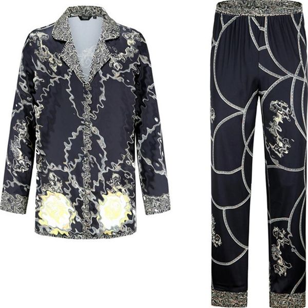 

classic men women pajamas home clothing couple designer sleepwears baroque pattern printed silk short sleeve pajama long sleeves velvet230l, Blue;gray