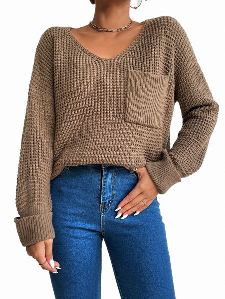 

women's sweaters pocket front drop shoulder sweater x73e#, White;black