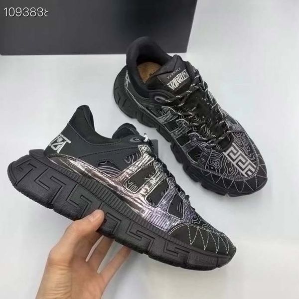 

italy trigreca sneakers casual shoes medusa capsule series gold trigreca rinting black white multi-color 100% cattle leather rubber sole men
