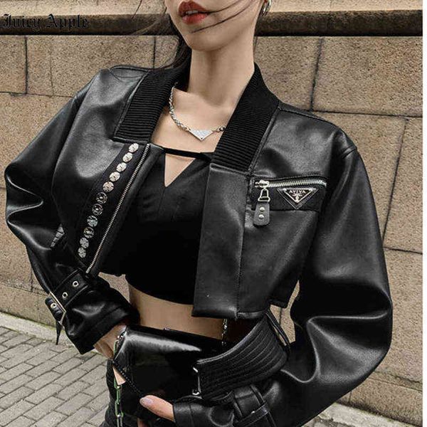 

women's jackets juciy apple bomber woman varsity jacket pu black shorts leather jacket vintage woman fashion jacket casual coat bombers, Black;brown