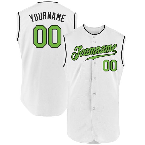 

custom white neon green-black authentic sleeveless baseball jersey