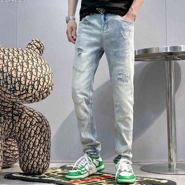 

bv's man's pant bottega ven latest bv water wash worn hole triangle badge casual small leg jeans men's versatile pants high-g, Black