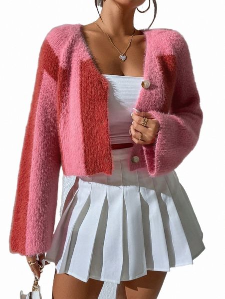 

women's sweaters color block raglan sleeve fluffy knit cardigan c6yu#, White;black