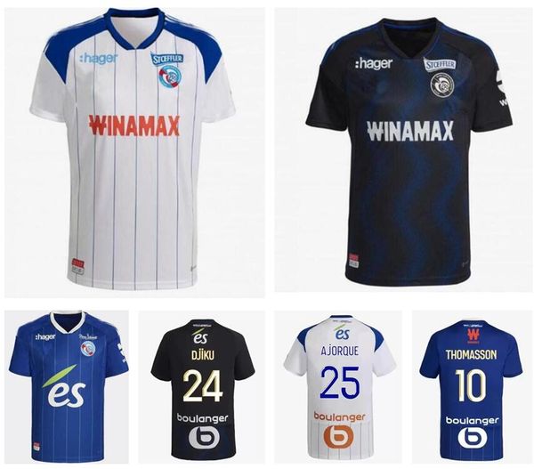 

2022 2023 strasbourg home soccer jerseys 22 23 maillot de foot gameiro thomasson lienard mothiba sissoko storcki djiku football shirts, Black;yellow