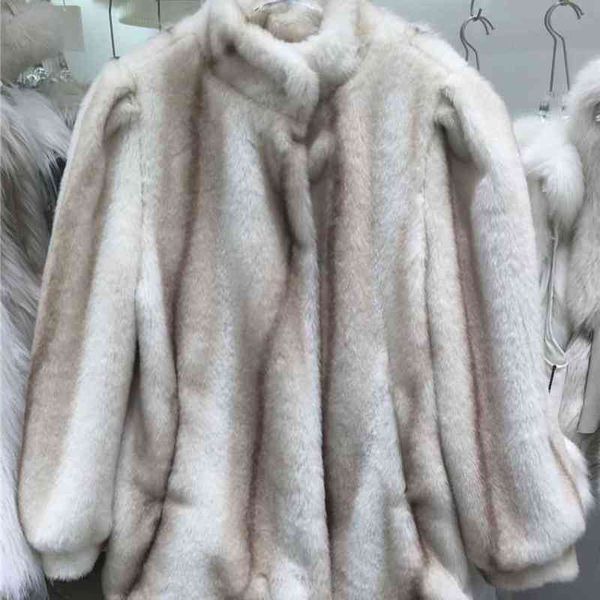

women's cape winter 2021 new faux fur coat for women warm stand collar striped fake mink fur jacket elegant mid-length furry coat outer, Black