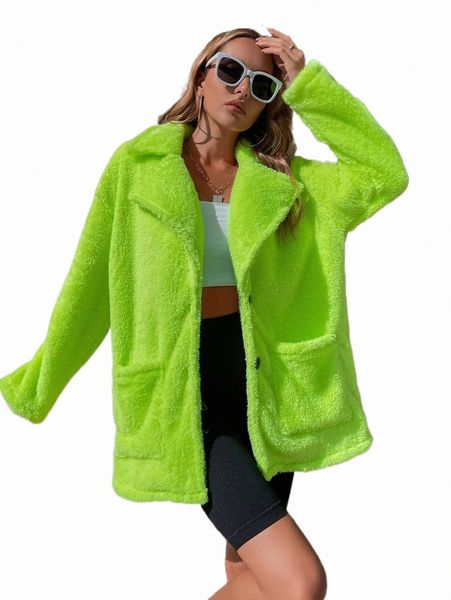 

women's down & parkas double pocket drop shoulder teddy coat j4a3#, Black