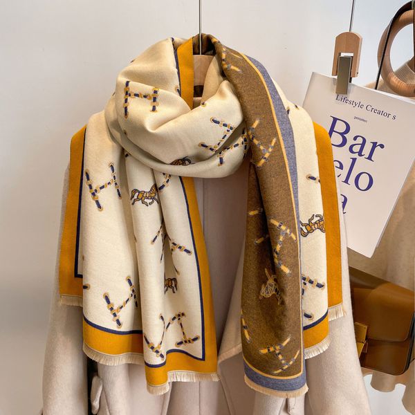 

scarves h letter printed imitation cashmere for women 2022 new carriage warm fashionable shawl and trendy scarffwjo, Blue;gray